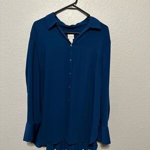 Women's Blue Dressy Button-Up Blouse